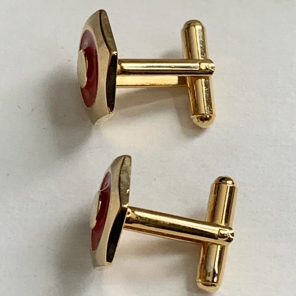 Vintage Gold Tone & Red Enamel Hexagon Cufflinks — Bold Mod Style